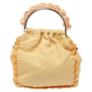 Moschino Cream Woven Straw Ruffle Frame Bag