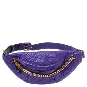 Moschino Purple Embossed Leather Chain Belt Bag