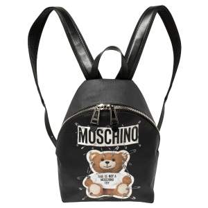 Moschino Black Faux Leather Small Safety Pin Teddy Backpack