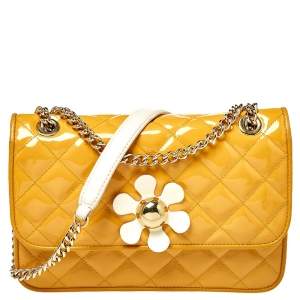 Moschino Yellow Quilted Patent Leather Crossbody Bag