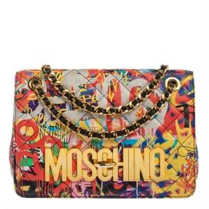 Moschino Multicolor Graffiti Print Quilted Leather Shoulder Bag