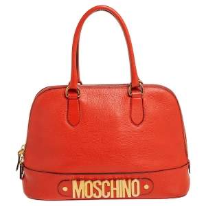 Moschino Orange Logo Plaque Leather Dome Satchel