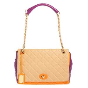 Moschino Multicolor Quilted Leather Flap Shoulder Bag