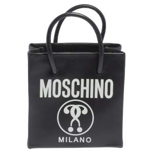 Moschino Black Signature Leather Mini Vertical Tote 