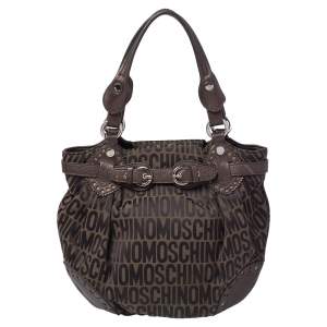 Moschino Brown/Olive Green Signature Canvas and Leather Hobo