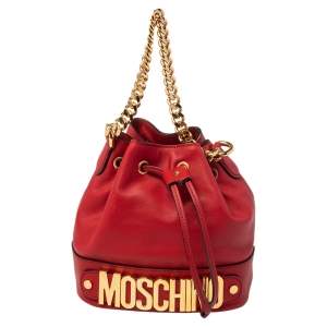 Moschino Red Leather Classic Logo 30th Anniversary Special Edition Drawstring Bucket Bag