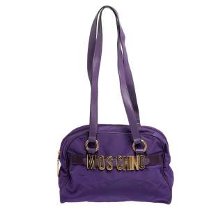 Moschino Purple Nylon Satchel