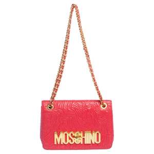 Moschino Red Monogram Quilted Leather Logo Flap Shoulder Bag