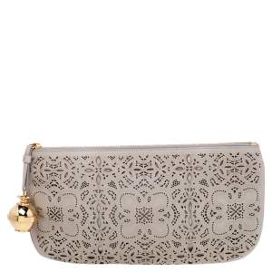 Moschino Grey Perforated Leather Clutch