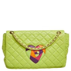 Moschino Apple Green Quilted Leather Flap Shoulder Bag