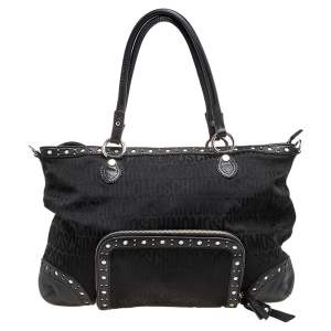 Moschino Black Canvas and Leather Brogues Tote