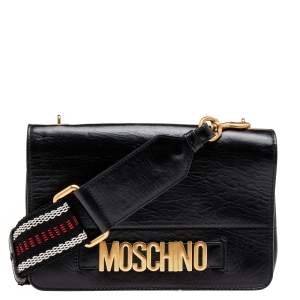Moschino Black Leather Logo Crossbody Bag