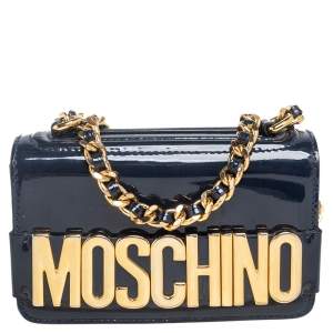 Moschino Navy Blue Patent Leather Crossbody Bag