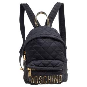 Moschino Black Nylon Logo Embellished Backpack