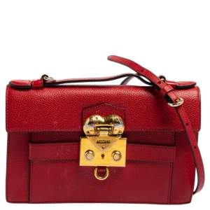 Moschino Red Leather Heart Clasp Flap Crossbody Bag