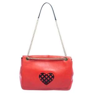 Moschino Cheap and Chic Red Leather Heart Flap Shoulder Bag