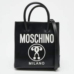 Moschino Black/White Leather Logo Vertical Tote