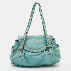 Pre Owned Moschino Turquoise Leather Satchel