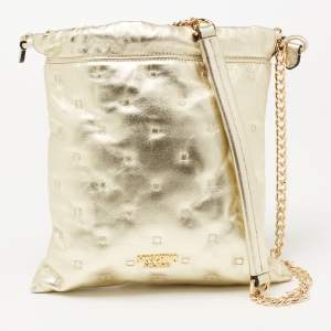 Pre Owned Moschino Metallic Gold Leather Drawstring Crossbody Bag