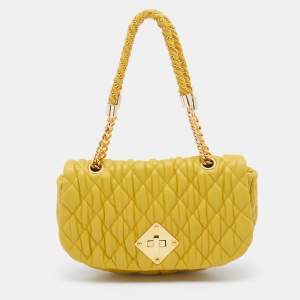 Pre Owned Moschino Mustard Yellow Quilted Leather Chain Flap Shoulder Bag
