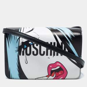 Pre Owned Moschino Black Leather Eyes Capsule Flap Crossbody Bag