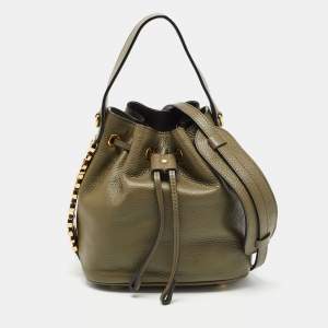 Moschino Green Leather Logo Drawstring Bucket Bag   