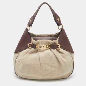 Moschino Beige/Brown Canvas and Leather Hobo