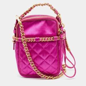 Moschino Pink Quilted Satin Chain Detail Crossbody Bag 