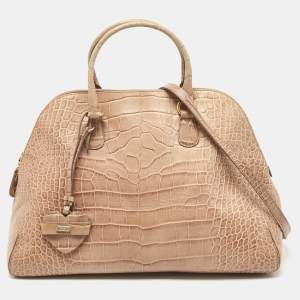 Moschino Beige Croc Embossed Leather  Heart Charm Dome Satchel