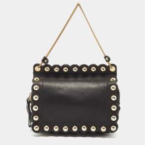 Moschino Black Leather Studded Flap Shoulder Bag