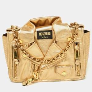 Moschino Gold Leather Large Capsule Biker Jacket Shoulder Bag 
