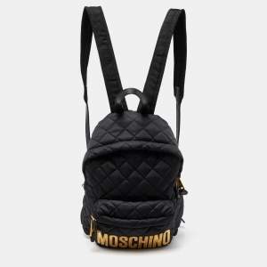 Moschino Black Quilted Nylon Logo Backpack