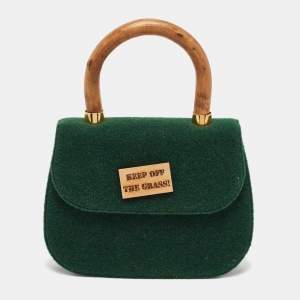 Pre Owned Moschino Green Wool Bamboo Top Handle Bag