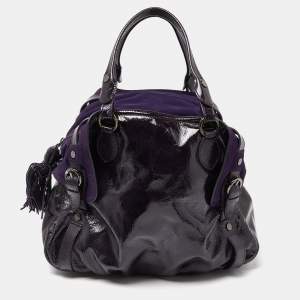 Pre Owned Moschino Purple Patent Leather and Suede Satchel