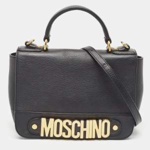Moschino Black Leather Classic Logo Top Handle Bag