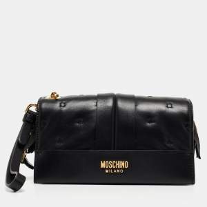 Moschino Black Leather Wristlet Clutch