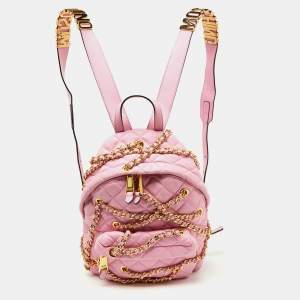 Moschino Pink Quilted Faux Leather Chain Link Backpack