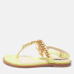 Moschino Green Leather Chain Embellished Slingback Sandals Size 36