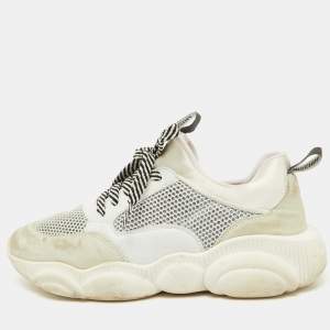 Moschino White Leather and Mesh Teddy Run Low Top Sneakers Size 37