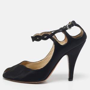 Moschino Black Satin Ankle Strap Sandals Size 36.5