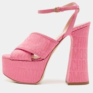 Moschino Pink Fabric Logo Cross Strap Platform Sandals Size 37