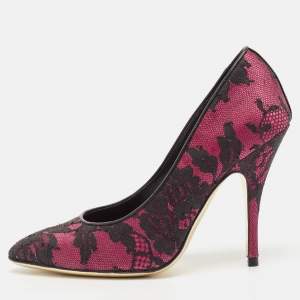 Moschino Black/Purple Lace and Mesh Pointed Toe Pumps Size 38