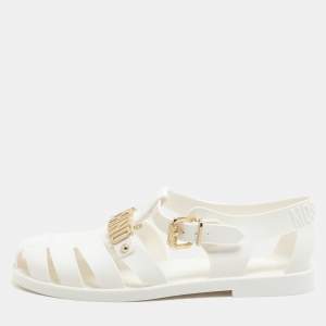 Moschino White Jelly Logo Flats Size 38