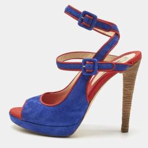 Moschino Red/Blue Suede Buckle Ankle Strap Sandals Size 38.5