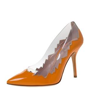 Moschino Cheap and Chic Orange Patent Leather Laser Cut Pumps Size 38