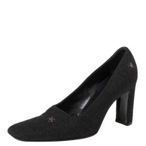 Moschino Black Wool Spider-Accented Square-Toe Pumps 37
