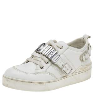 Moschino White Leather Low Top Sneakers Size 37