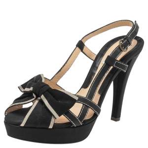 Moschino Black Canvas Bow Platform Sandals Size 37