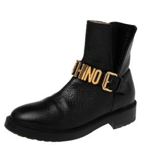 Moschino Black Leather Logo Chelsea  Boots Size 39