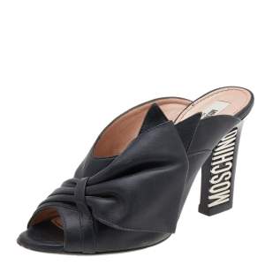 Moschino Black Leather Knot Detail Mules Size 37